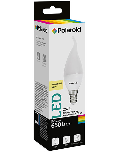 

Светодиодная лампа Polaroid 220V C37S 8W 4000K E14 650lm