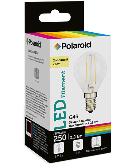 

Светодиодная лампа Polaroid 220V FIL G45 2,2W 4000K E14 250lm
