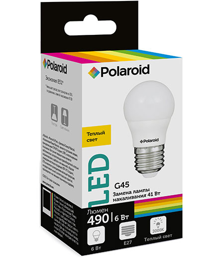 

Светодиодная лампа Polaroid 220V G45 6W 3000K E27 490lm
