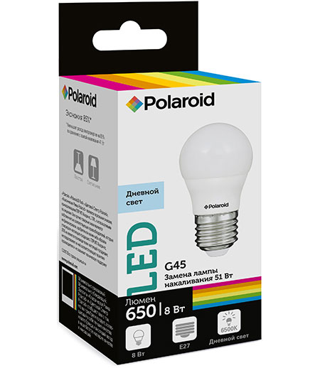 

Светодиодная лампа Polaroid 220V G45 8W 6500K E27 650lm