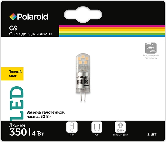 

Светодиодная лампа Polaroid 220V G 4W 3000K G9 350lm