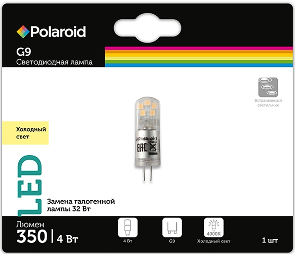 

Светодиодная лампа Polaroid 220V G 4W 4000K G9 350lm