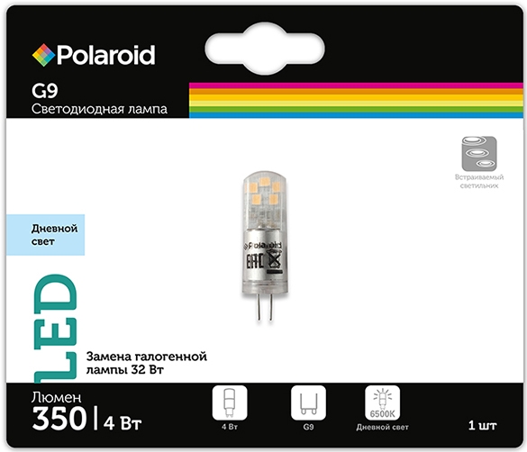 

Светодиодная лампа Polaroid 220V G 4W 6500K G9 350lm