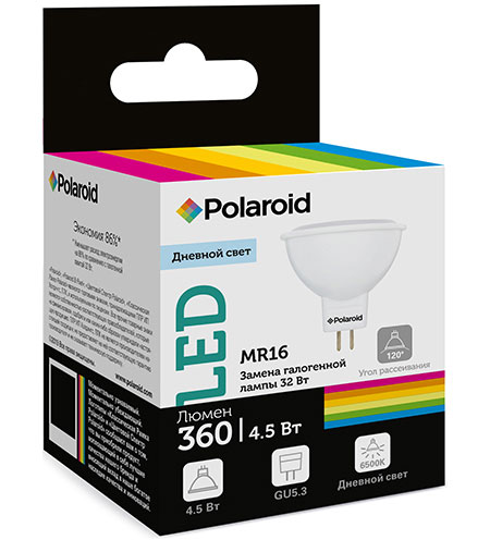 

Светодиодная лампа Polaroid 220V MR16 4,5W 6500K GU5.3 360lm