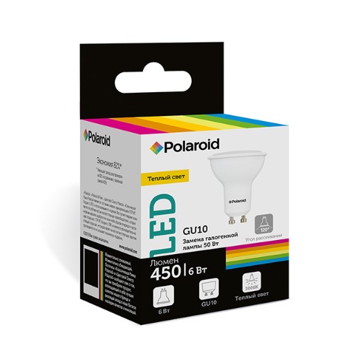 

Светодиодная лампа Polaroid 220V GU10 6W 3000K GU10 450lm