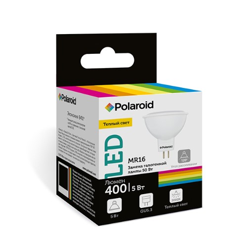 

Светодиодная лампа Polaroid 220V MR16 5W 3000K GU5.3 400lm