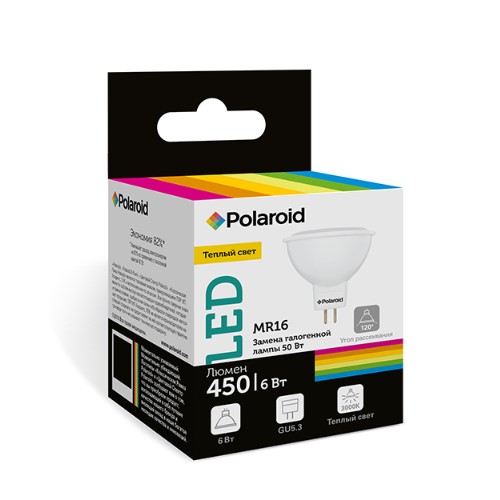 

Светодиодная лампа Polaroid 220V MR16 6W 3000K GU5.3 450lm