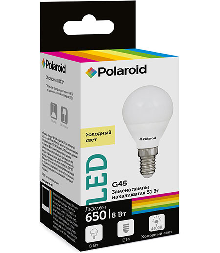 

Светодиодная лампа Polaroid 220V G45 8W 4000K E14 650lm