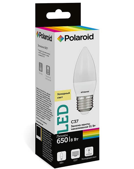 

Светодиодная лампа Polaroid 220V C37 8W 4000K E27 650lm