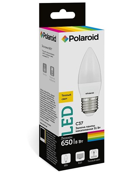 

Светодиодная лампа Polaroid 220V C37 8W 3000K E27 650lm
