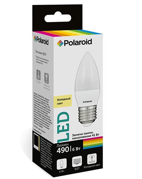 

Светодиодная лампа Polaroid 220V C37 6W 4000K E27 490lm