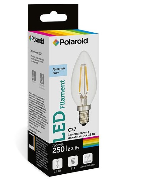 

Светодиодная лампа Polaroid 220V C37 FIL 2,2W 6500K E14 250lm