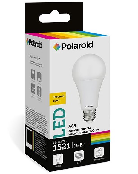 

Светодиодная лампа Polaroid 220V A65 15W 3000K E27 1521lm