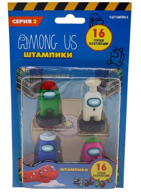 

Набор фигурок-штампов Among Us: Зелёный, Повар, Синий и Розовый – Серия 2 (4 шт)