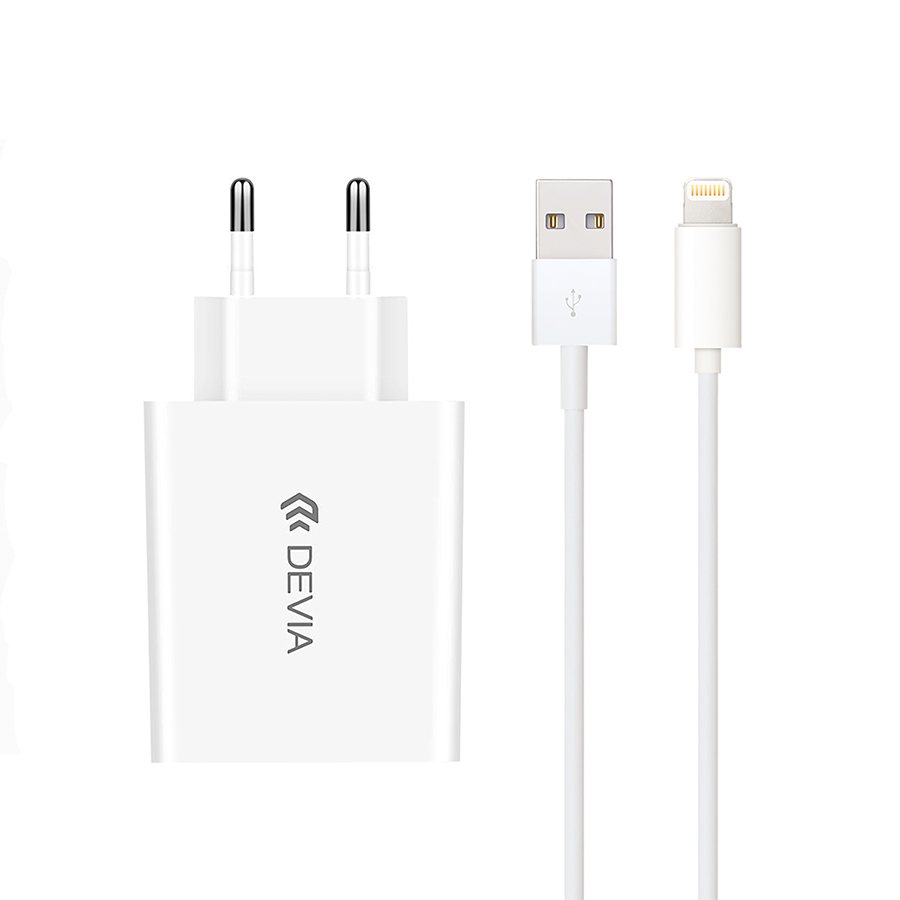 

Набор Сетевое зарядное устройство Lightning MFi Devia Smart Charger Suit White + кабель (10W, 5V, 2.1A)
