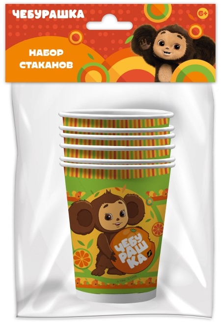 

Набор бумажных стаканов Чебурашка (250 мл, 6 шт)