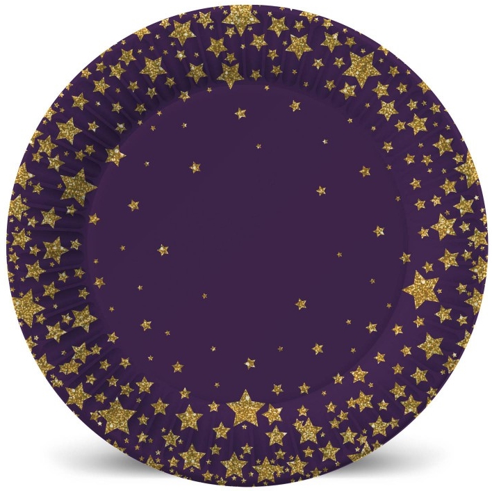Набор бумажных тарелок Звёзды на чёрном 2 (230 мм, 6 шт)