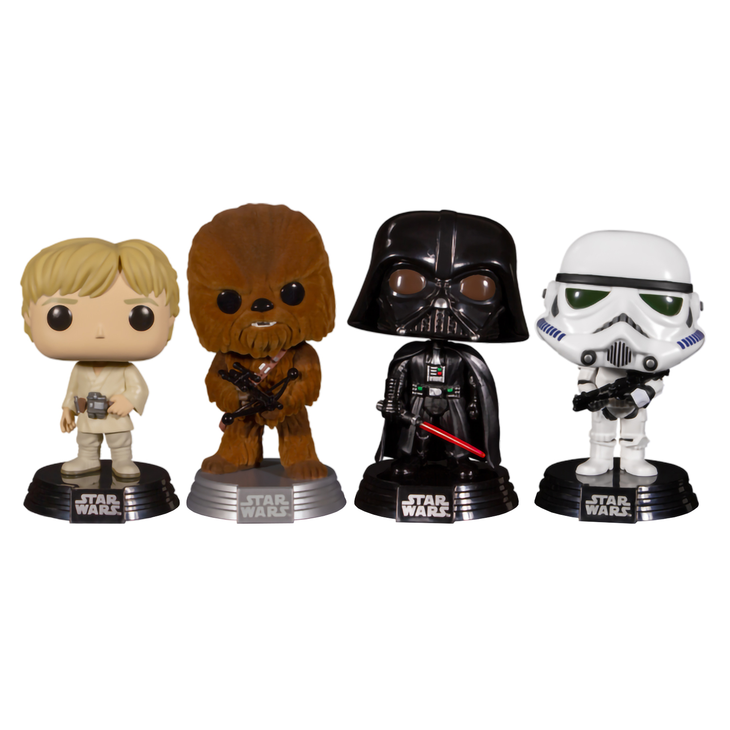цена Набор фигурок Funko POP: Star Wars – Luke / Chewbacca / Darth Vader / Stormtrooper Bobble-Head (9, 5 см) (4 шт)