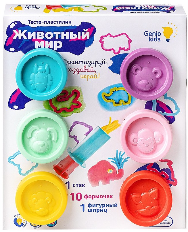 

Набор для детской лепки Genio Kids: Тесто-пластилин – Животный мир (TA2007)
