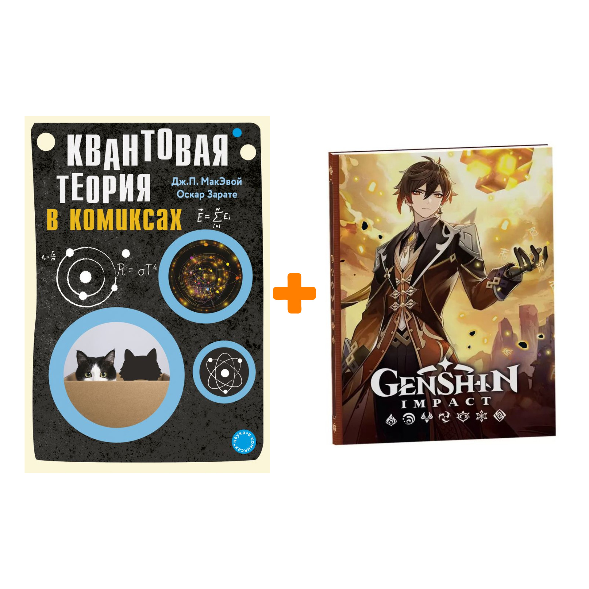 

Набор Комикс Квантовая теория в комиксах + Блокнот Genshin Impact с наклейками коричневый