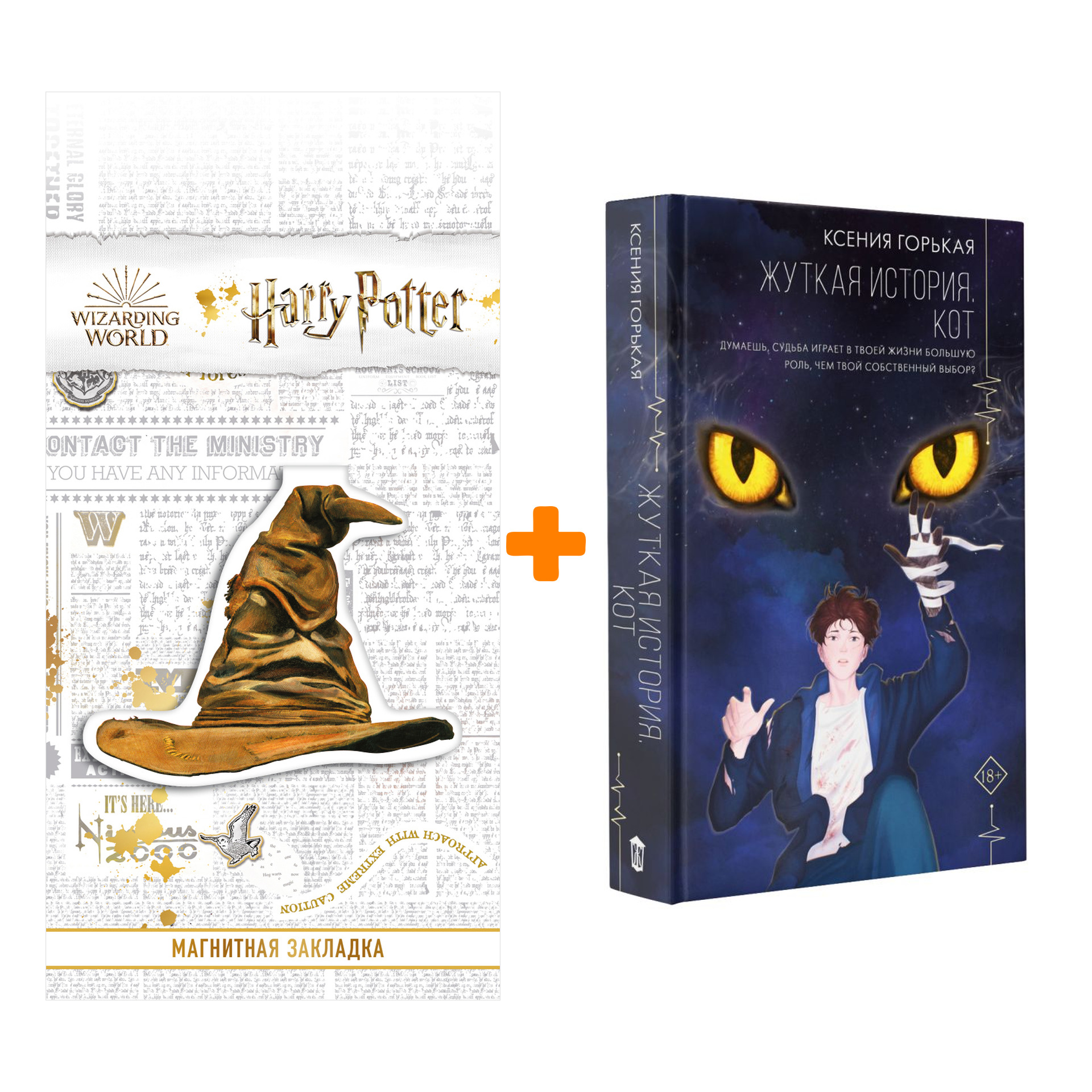 

Набор Жуткая история. Кот Горькая К. + Закладка Harry Potter Распределяющая шляпа магнитная