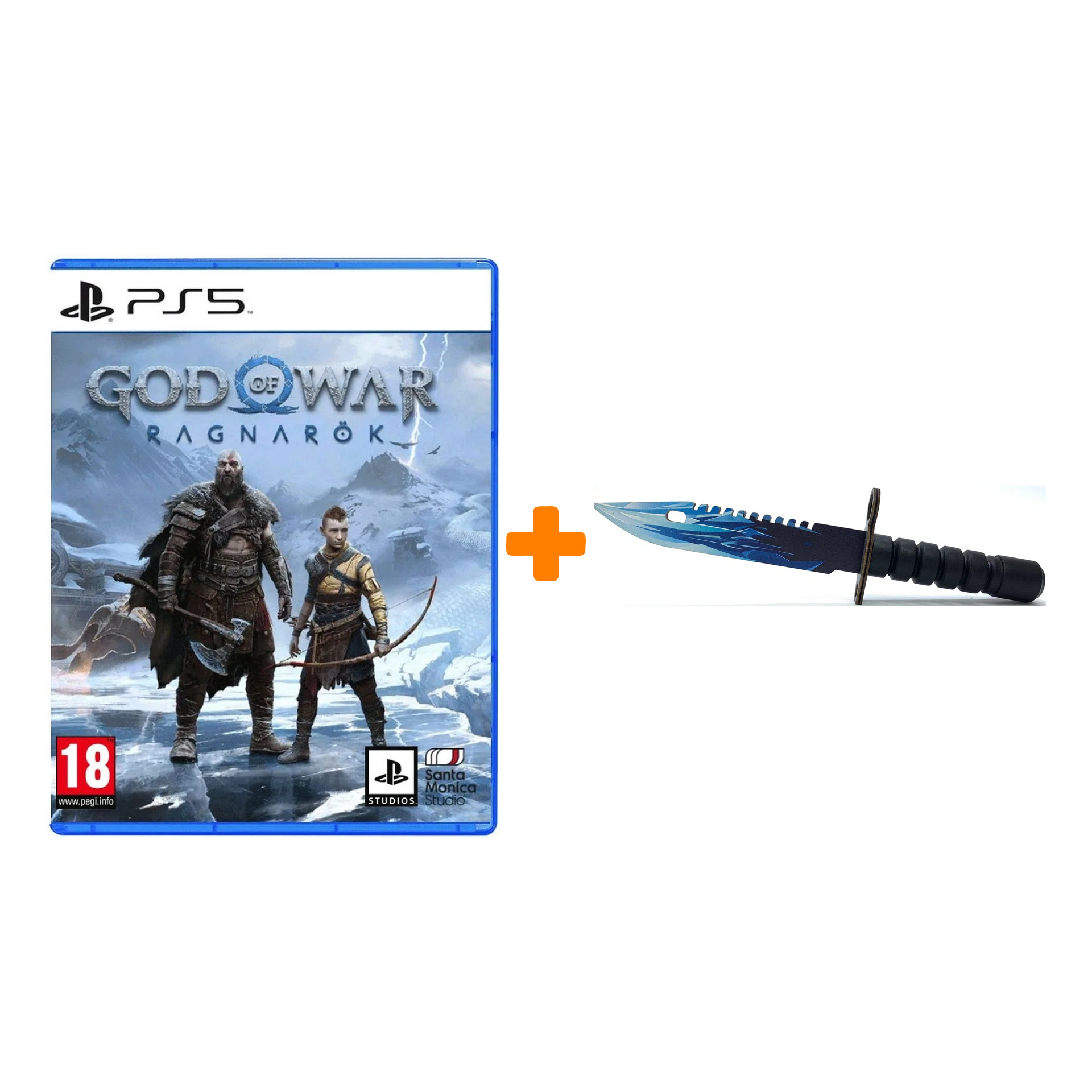 Набор God of War: Ragnarok [PS5, русские субтитры] + Оружие игровое штык-нож М9 Байонет 2 Драгон Гласс деревянный 