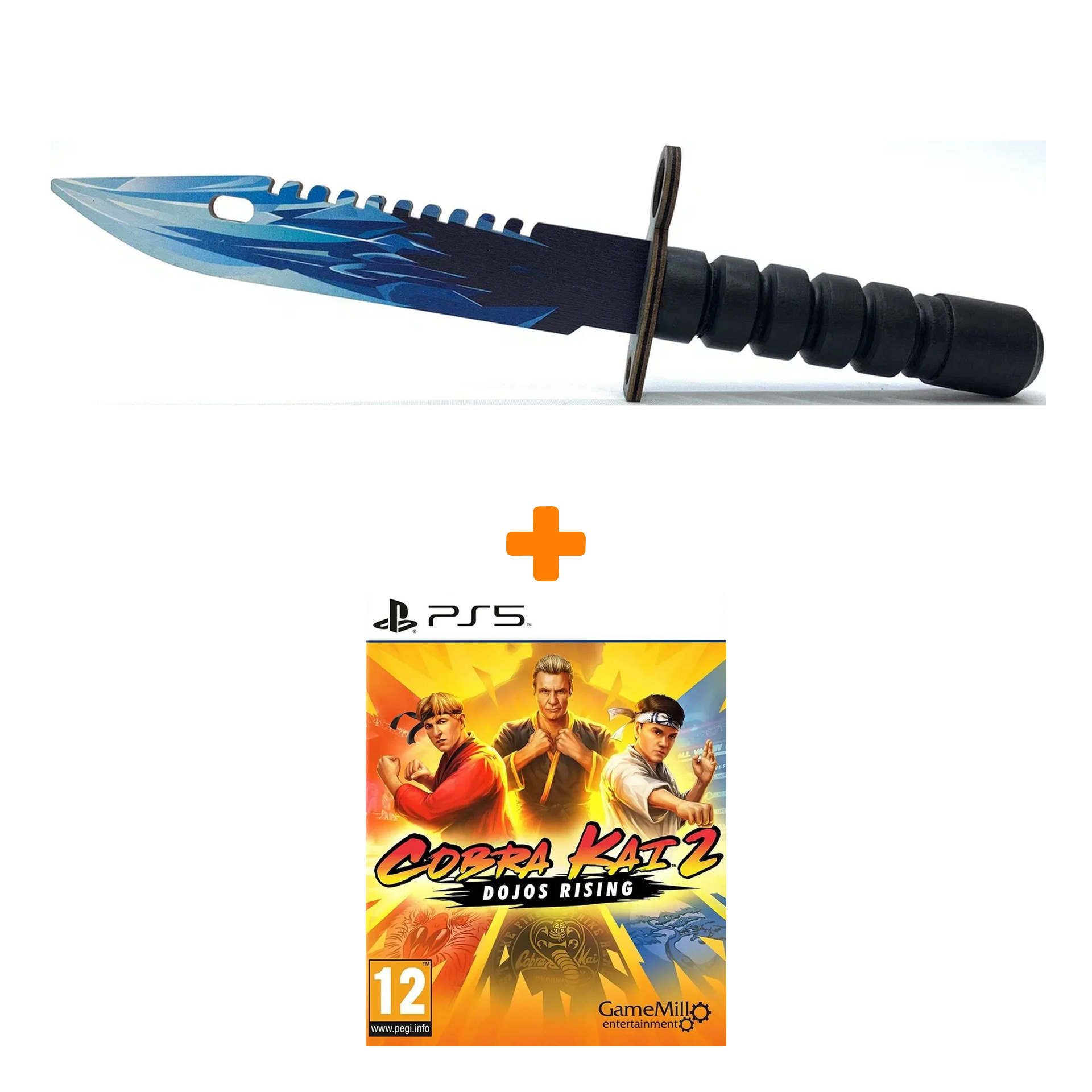 

Набор Cobra Kai 2: Dojos Rising [PS5, английская версия] + Оружие игровое штык-нож М9 Байонет 2 Драгон Гласс деревянный