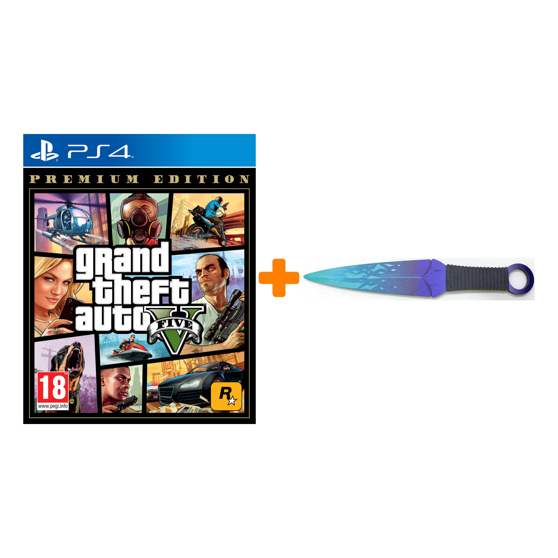 

Набор Grand Theft Auto V. Premium Edition [PS4, русские субтитры] + Оружие игровое нож Кунай 2 Холодное пламя деревянный