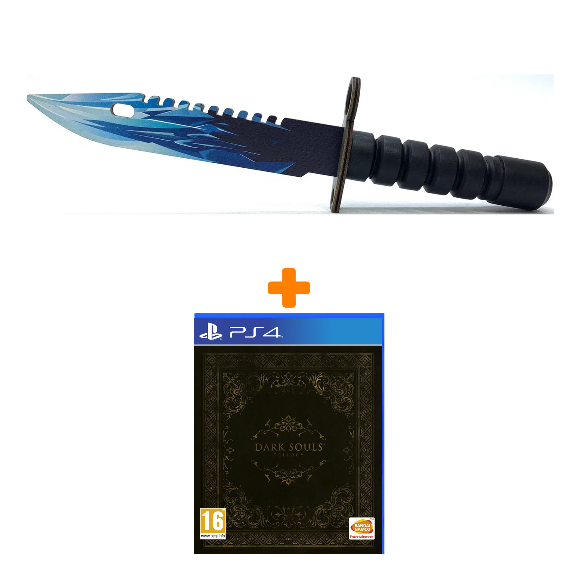 

Набор Dark Souls Trilogy [PS4, русские субтитры] + Оружие игровое штык-нож М9 Байонет 2 Драгон Гласс деревянный