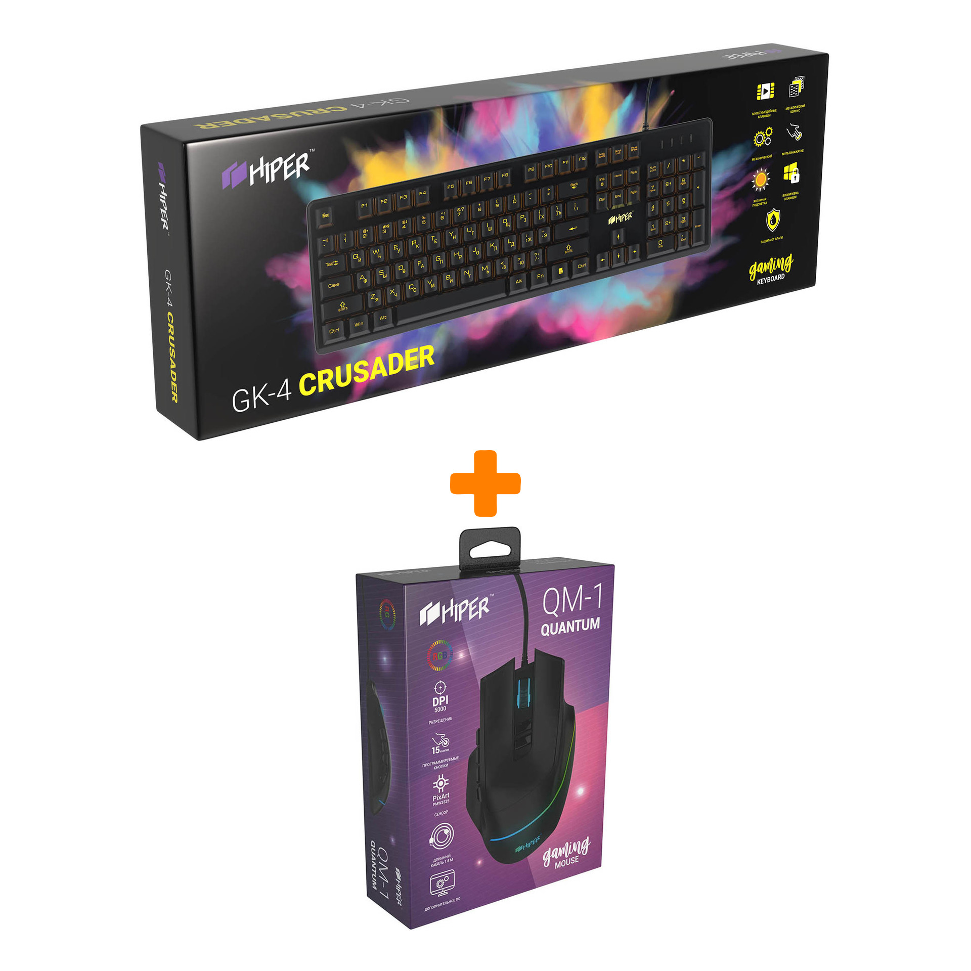 

Набор Клавиатура HIPER GK-4 CRUSIDER + Мышь HIPER Quantum QM-1