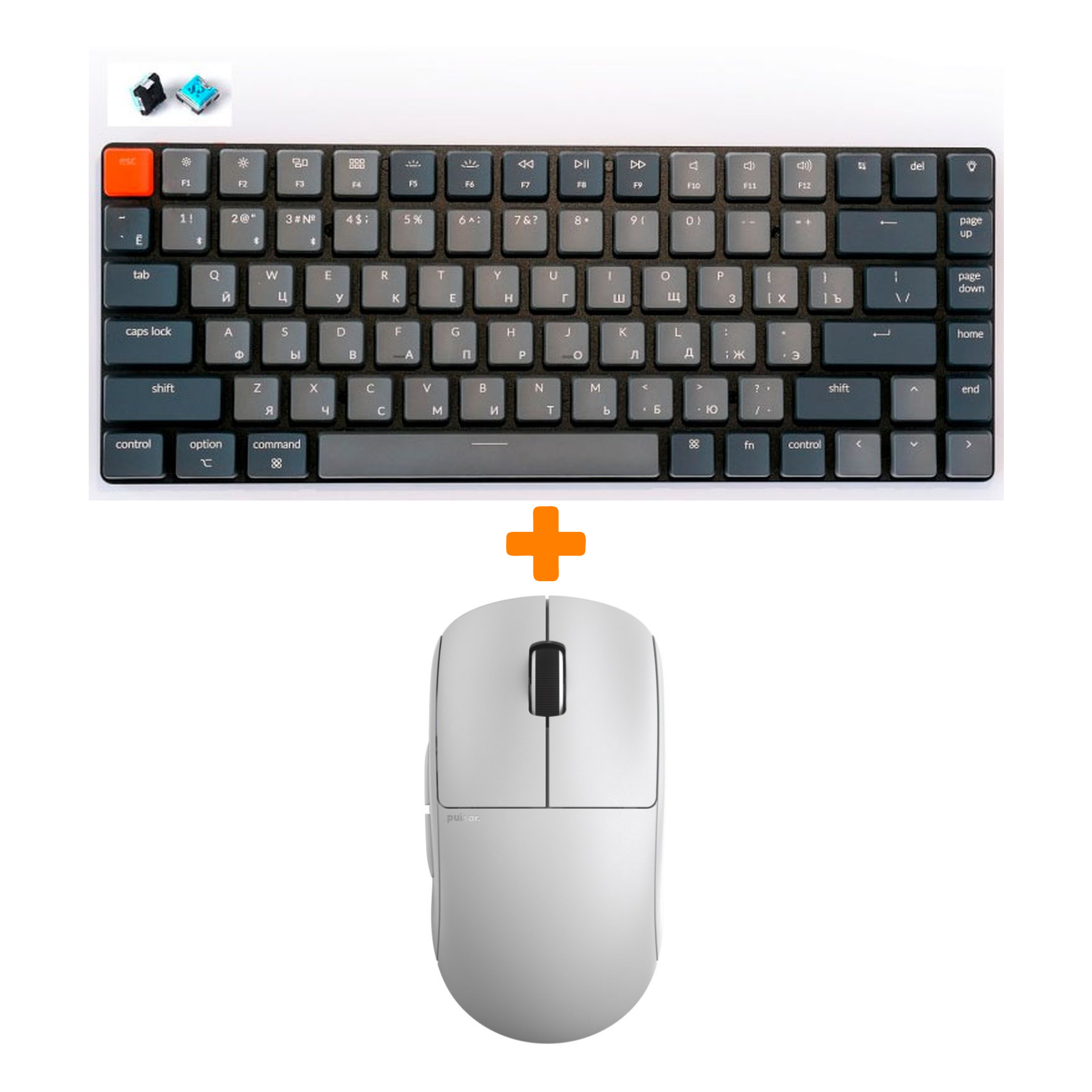 

Набор Мышь Pulsar X2 Wireless Mini White + Клавиатура Keychron K3, White LED Blue Switch