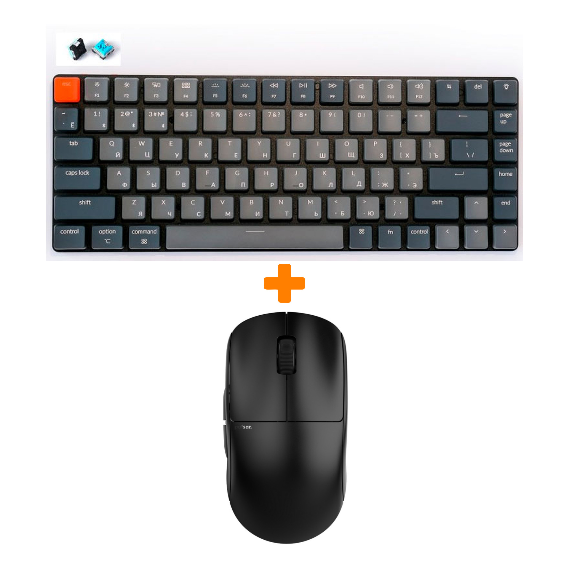 

Набор Мышь Pulsar X2 Wireless Mini Black + Клавиатура Keychron K3, White LED Blue Switch