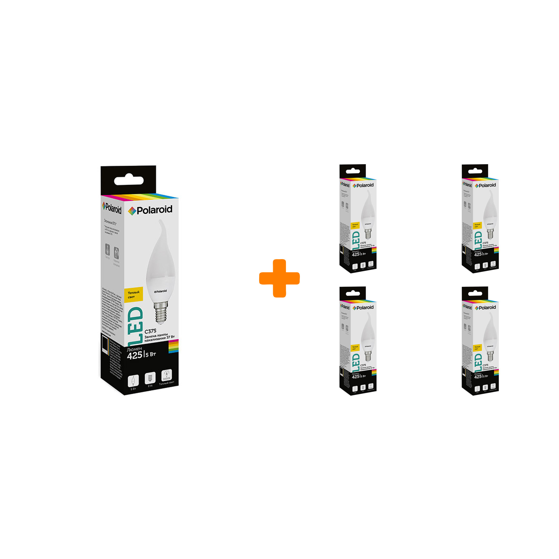 

Набор светодиодных лампочек Polaroid 220V C37S 5W 3000K E14 425lm, 5шт