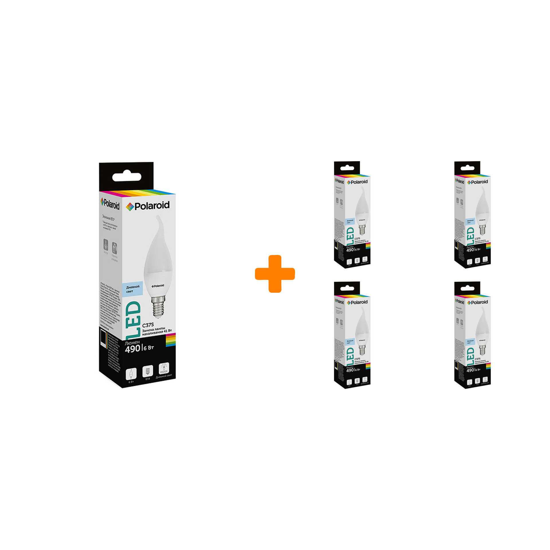 

Набор светодиодных лампочек Polaroid 220V C37S 6W 6500K E14 490lm, 5шт