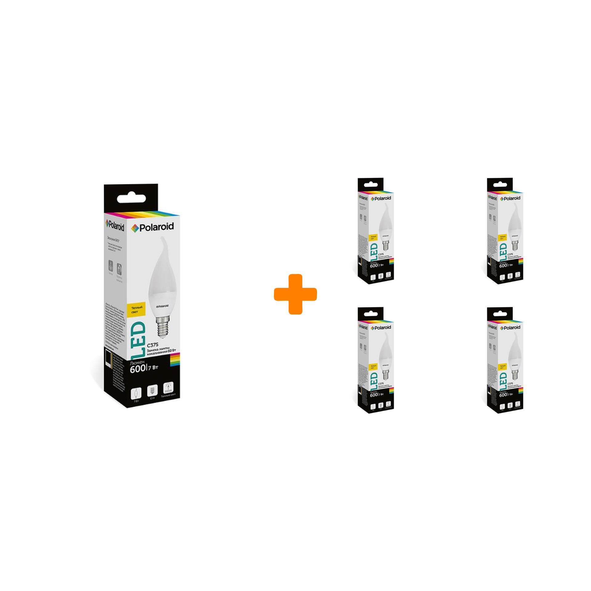 

Набор светодиодных лампочек Polaroid 220V C37S 7W 3000K E14 600lm, 5шт