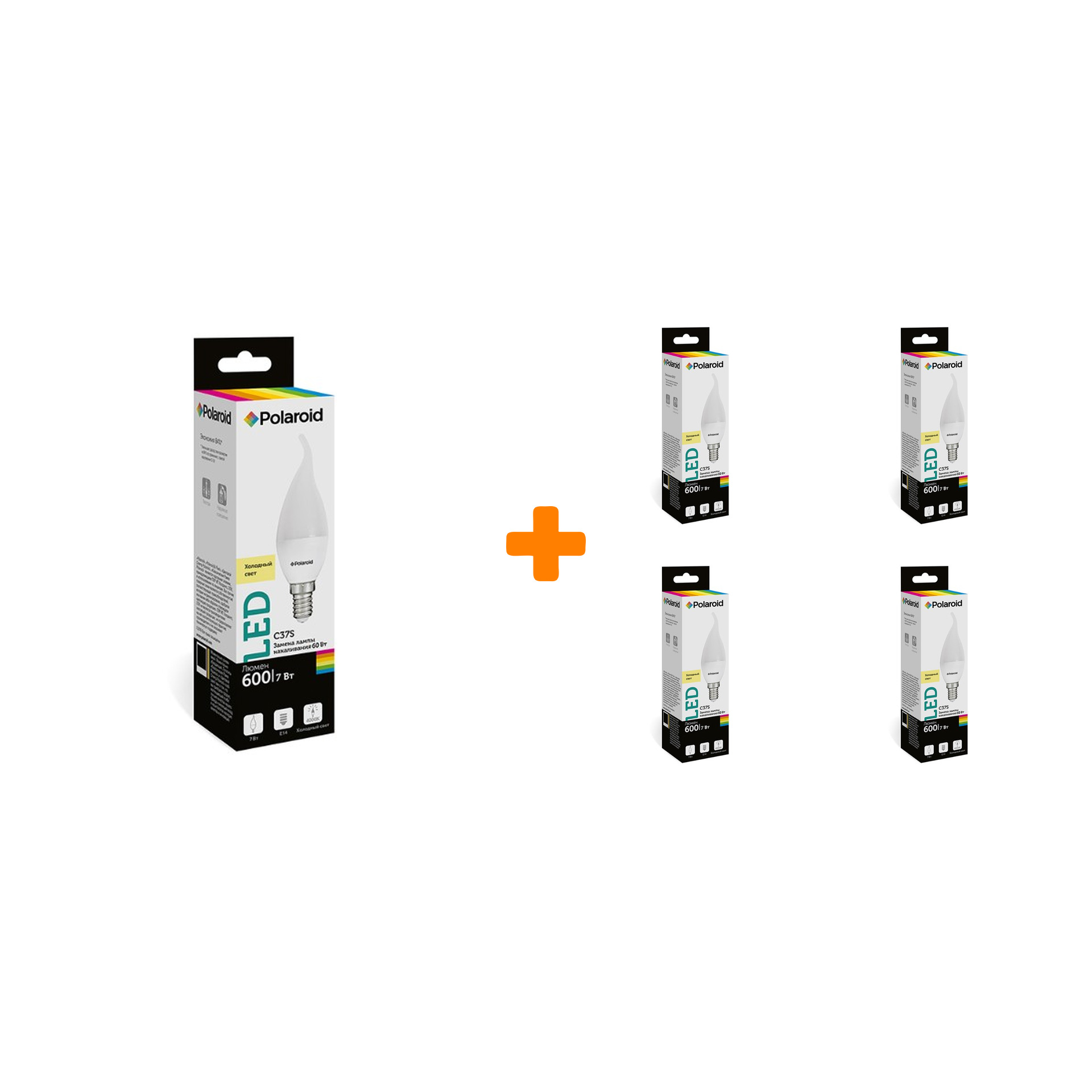 

Набор светодиодных лампочек Polaroid 220V C37S 7W 4000K E14 600lm, 5шт