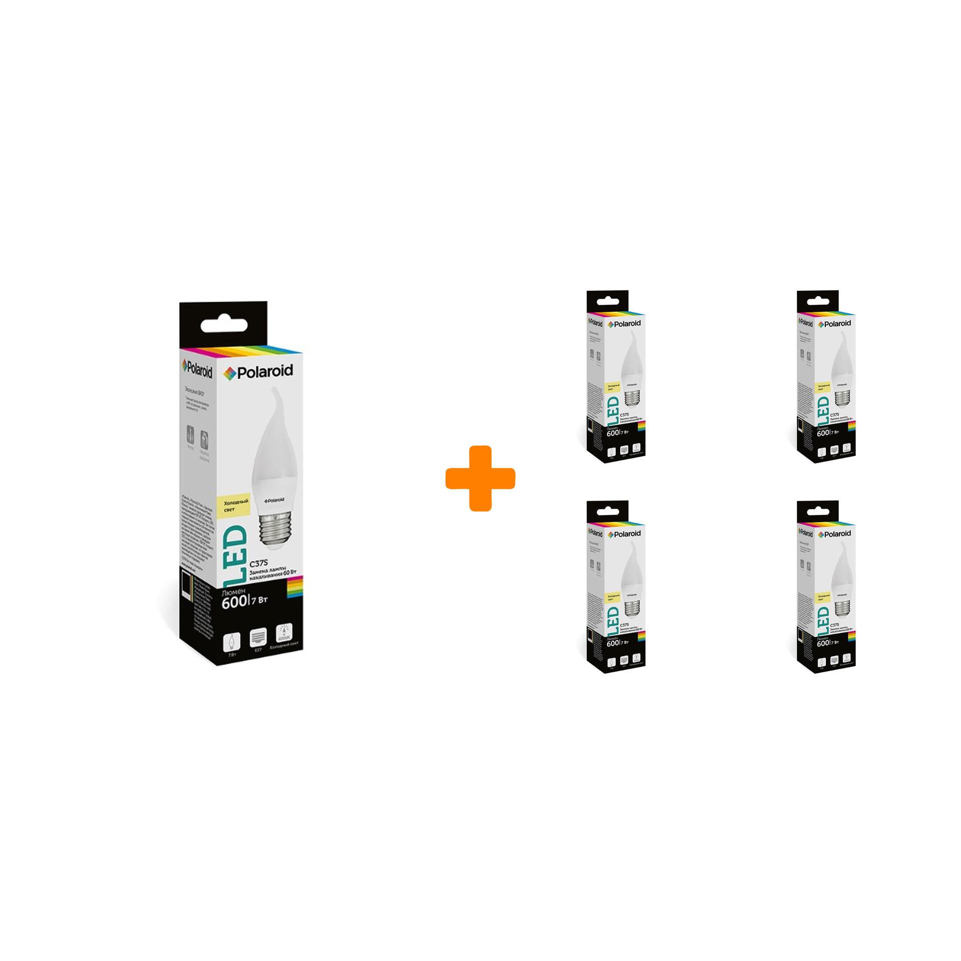 

Набор светодиодных лампочек Polaroid 220V C37S 7W 4000K E27 600lm, 5шт