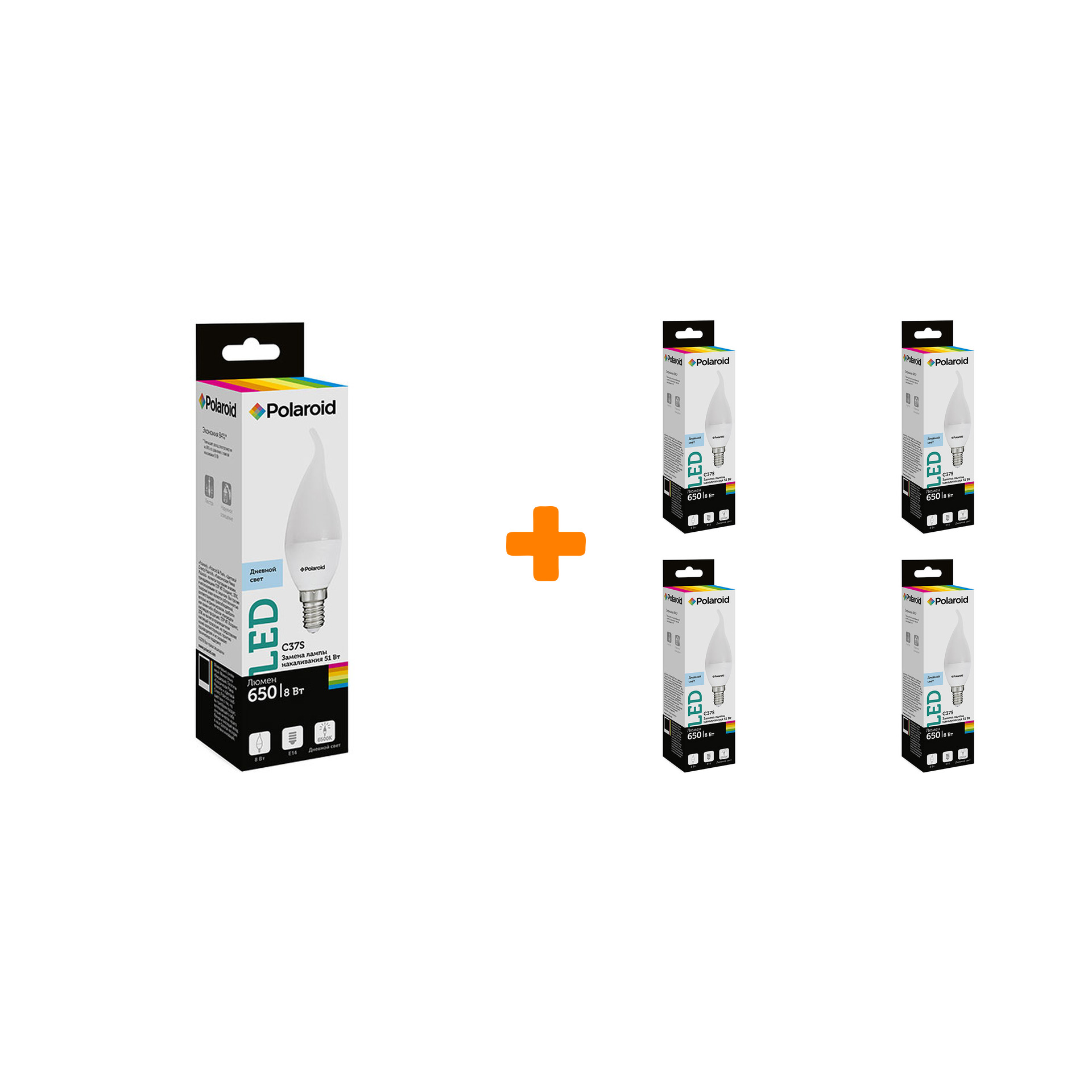 

Набор светодиодных лампочек Polaroid 220V C37S 8W 6500K E14 650lm, 5шт
