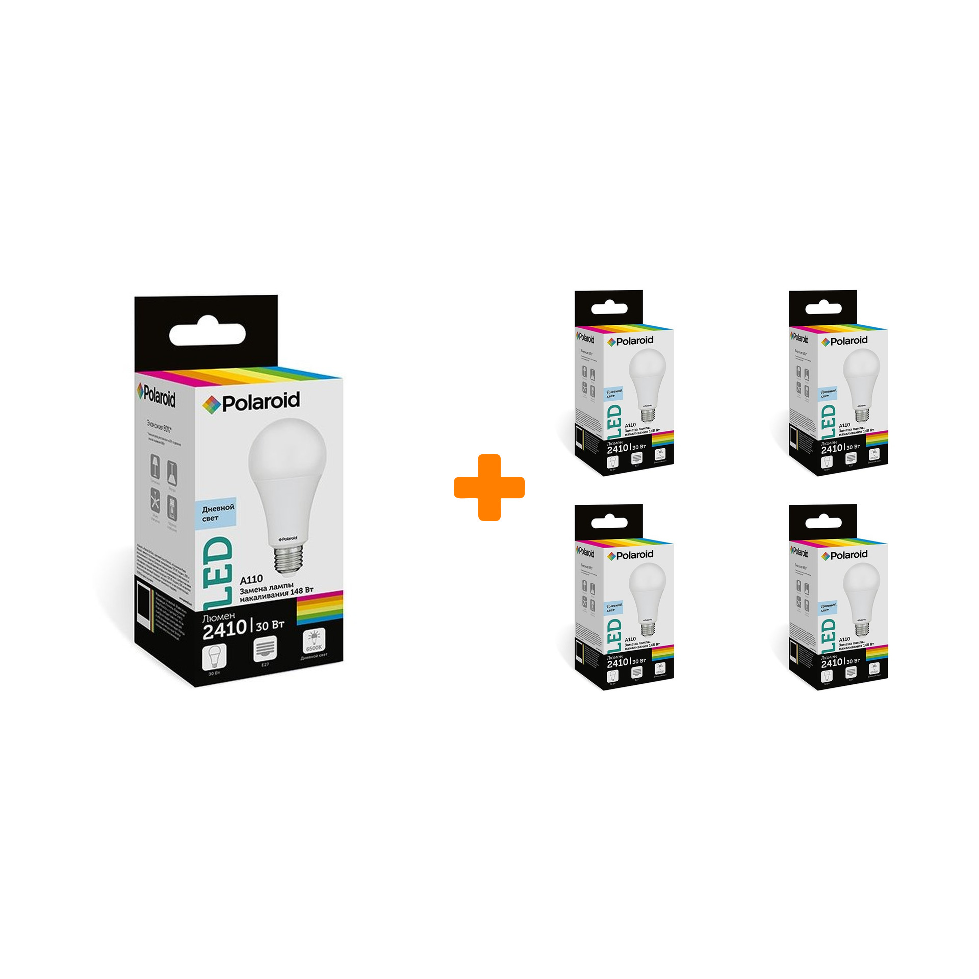 

Набор светодиодных лампочек Polaroid 220V A110 30W 6500K E27 2410lm, 5шт