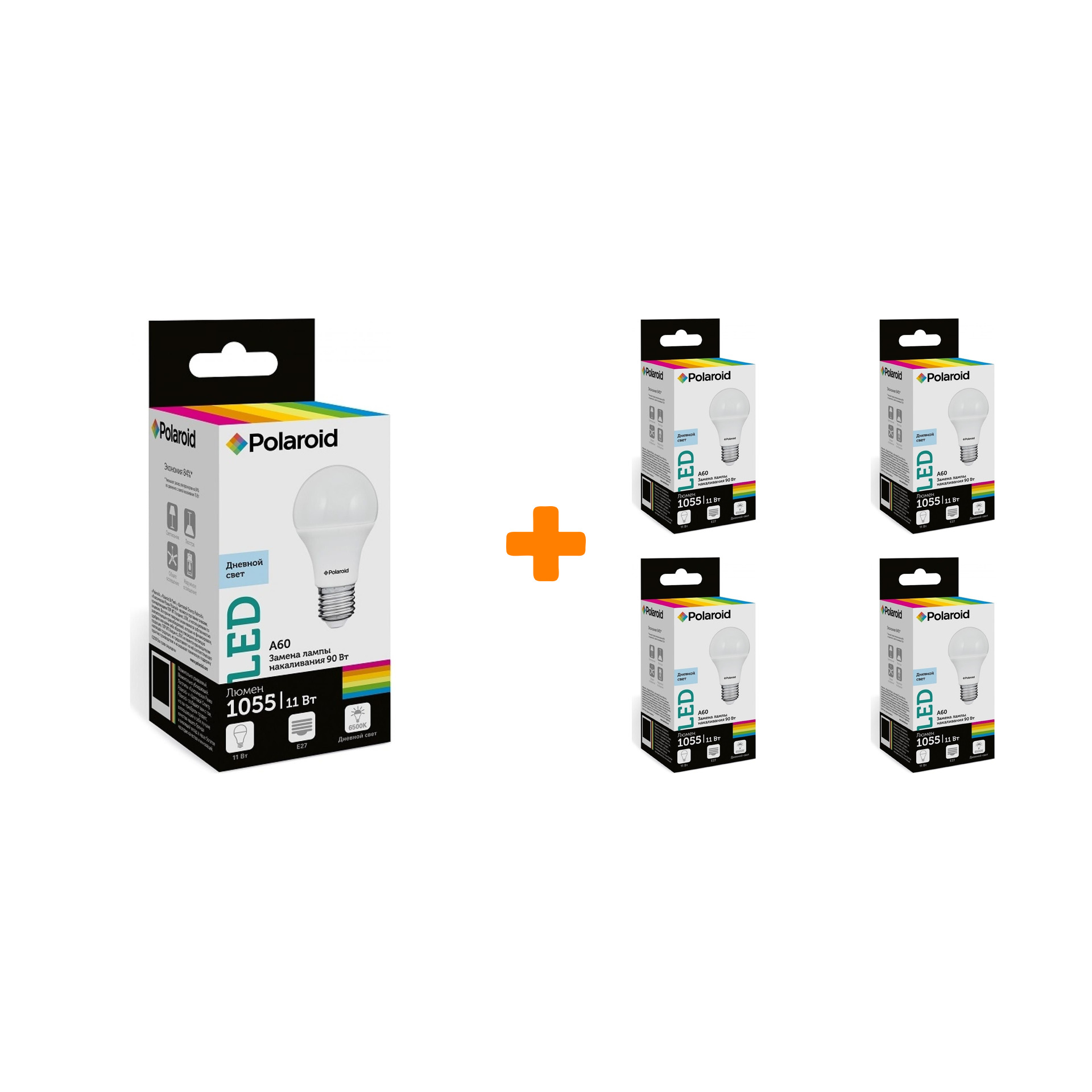 

Набор светодиодных лампочек Polaroid 220V A60 11,5W 6500K E27 1055lm, 5шт