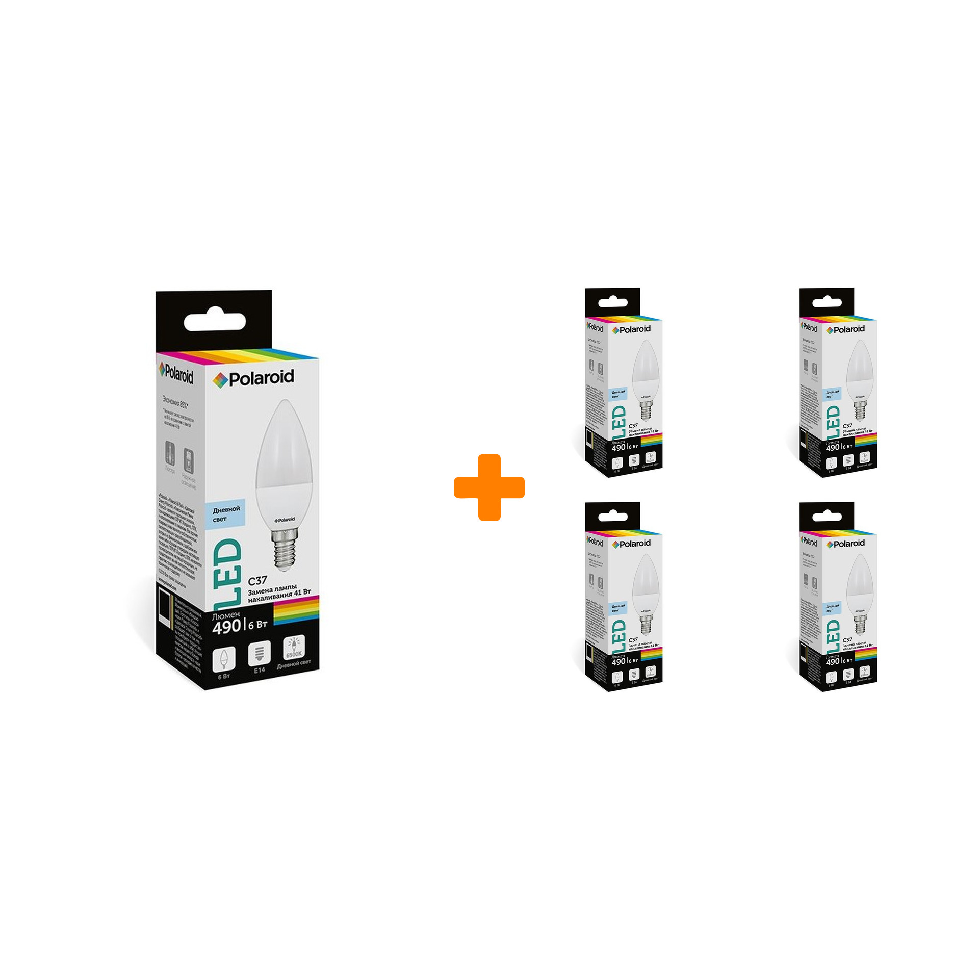 

Набор светодиодных лампочек Polaroid 220V C37 6W 6500K E14 490lm, 5шт