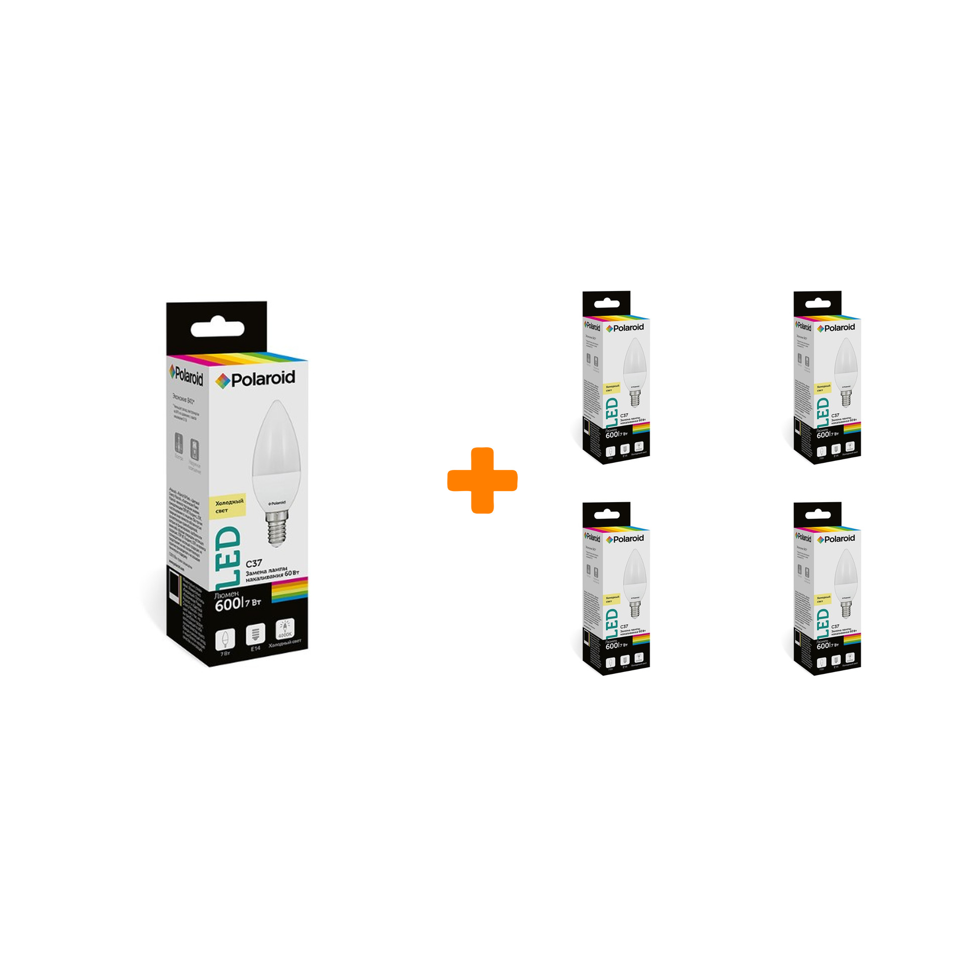 

Набор светодиодных лампочек Polaroid 220V C37 7W 4000K E14 600lm, 5шт