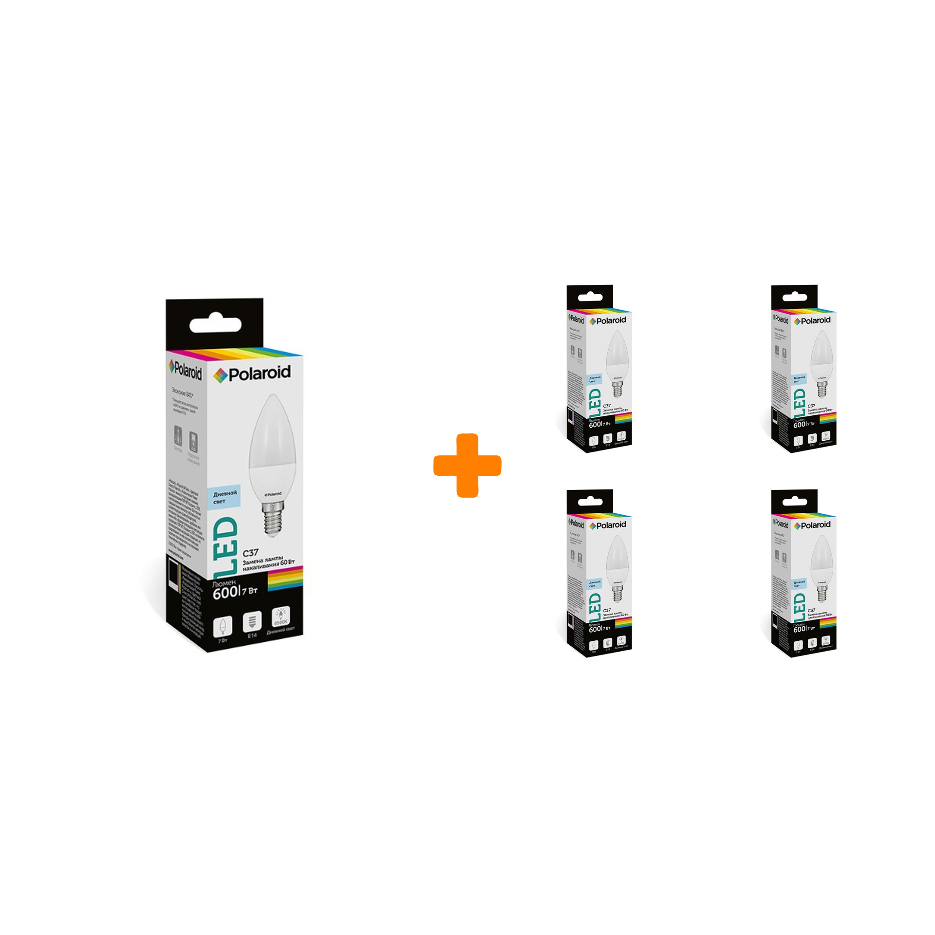 

Набор светодиодных лампочек Polaroid 220V C37 7W 6500K E14 600lm, 5шт
