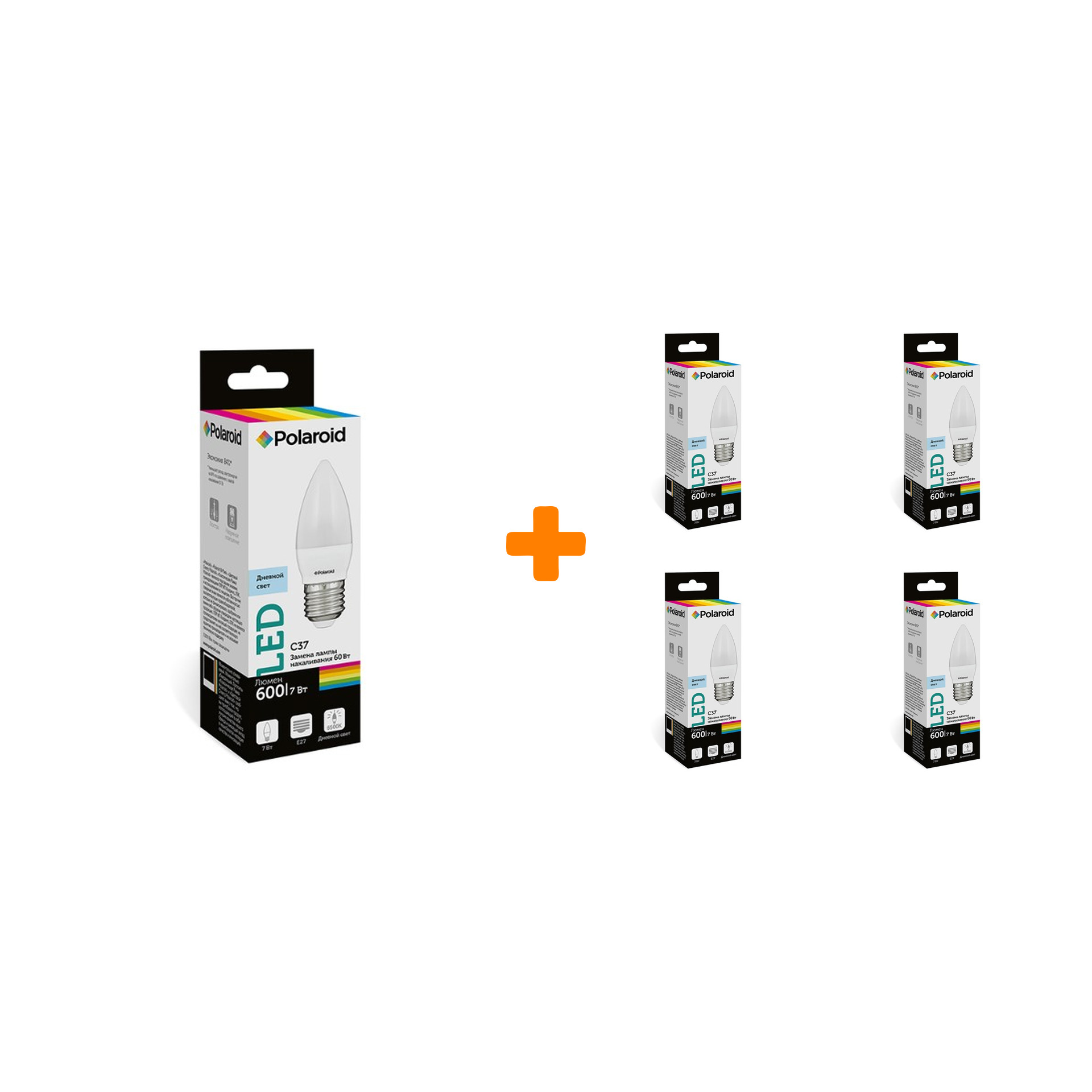 

Набор светодиодных лампочек Polaroid 220V C37 7W 6500K E27 600lm, 5шт