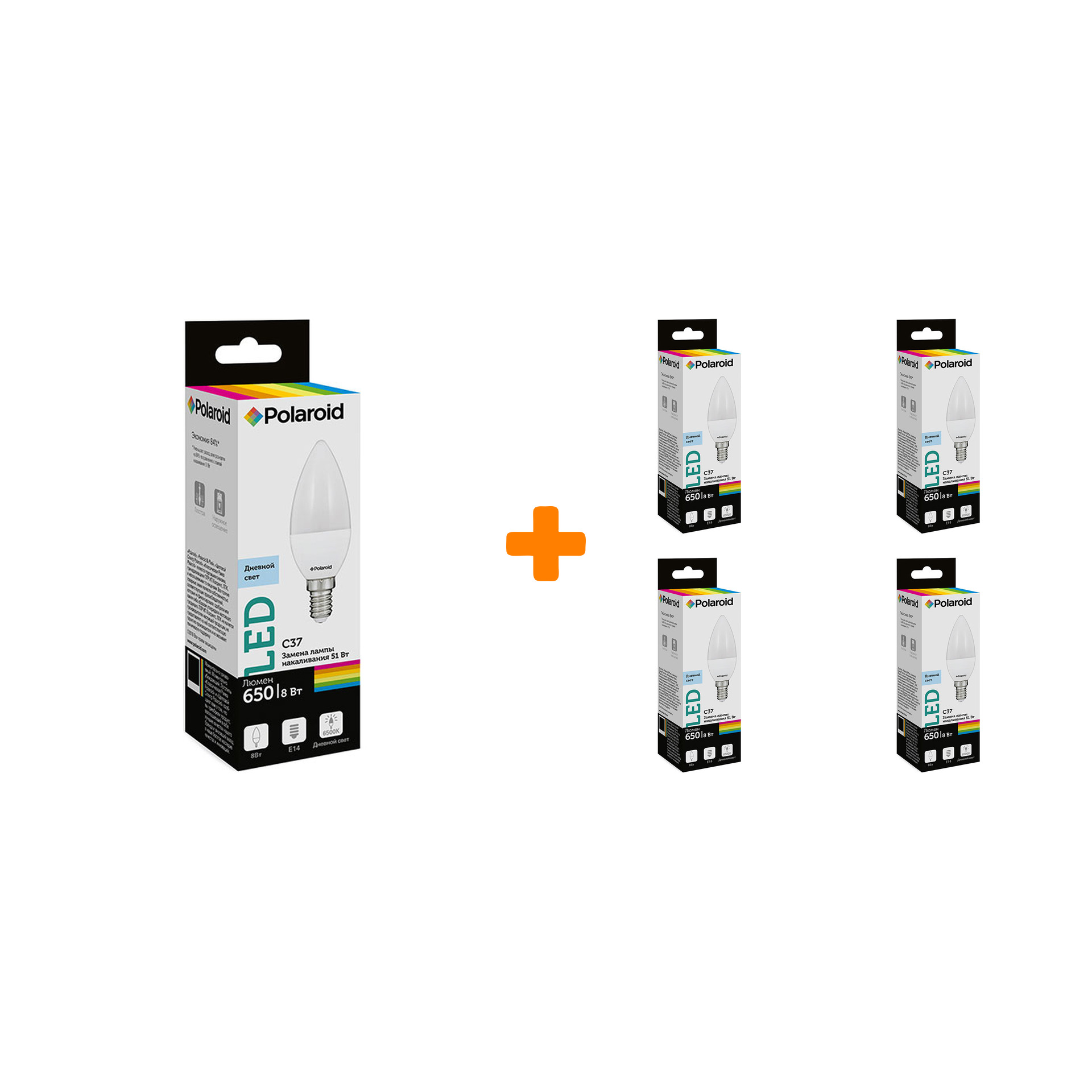 

Набор светодиодных лампочек Polaroid 220V C37 8W 6500K E14 650lm, 5шт