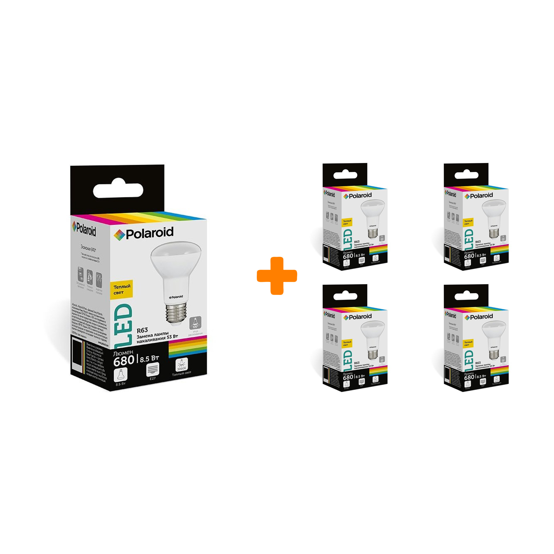 

Набор светодиодных лампочек Polaroid 220V R63 9W 3000K E27 680lm, 5шт