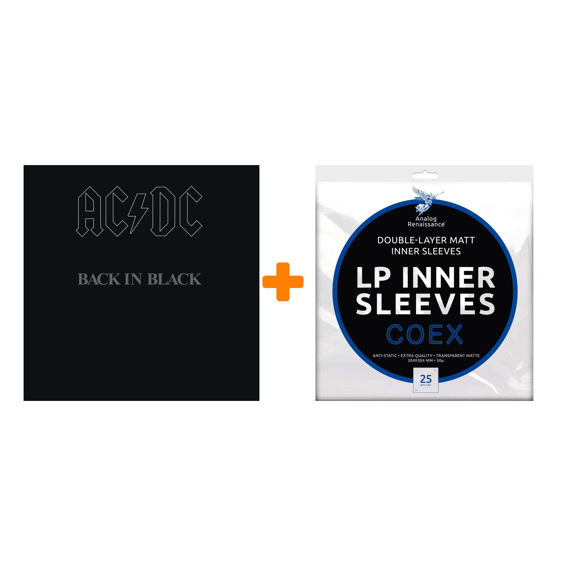 AC/DC Back In Black 180 GRAMM Limited Edition LP + Конверты внутренние COEX для грампластинок 12 25шт Набор цена и фото
