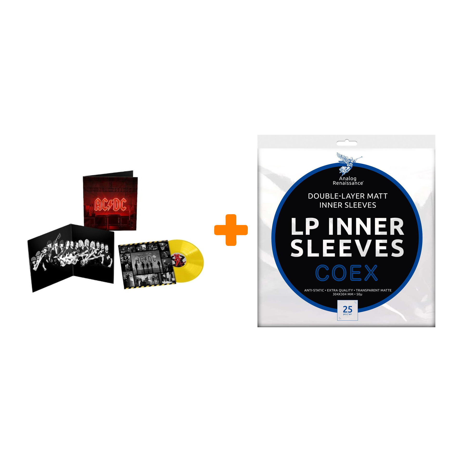 

AC/DC Power Up Coloured Yellow Vinyl LP + Конверты внутренние COEX для грампластинок 12" 25шт Набор