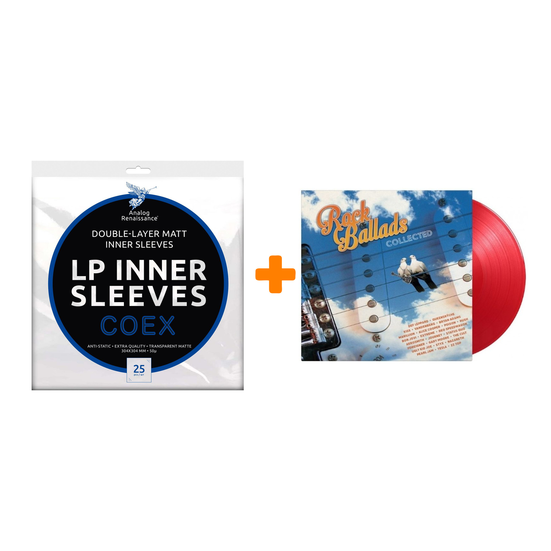 

V/A Rock Ballads Collected Coloured Translucent Red 2LP + Конверты внутренние COEX для грампластинок 12" 25шт Набор