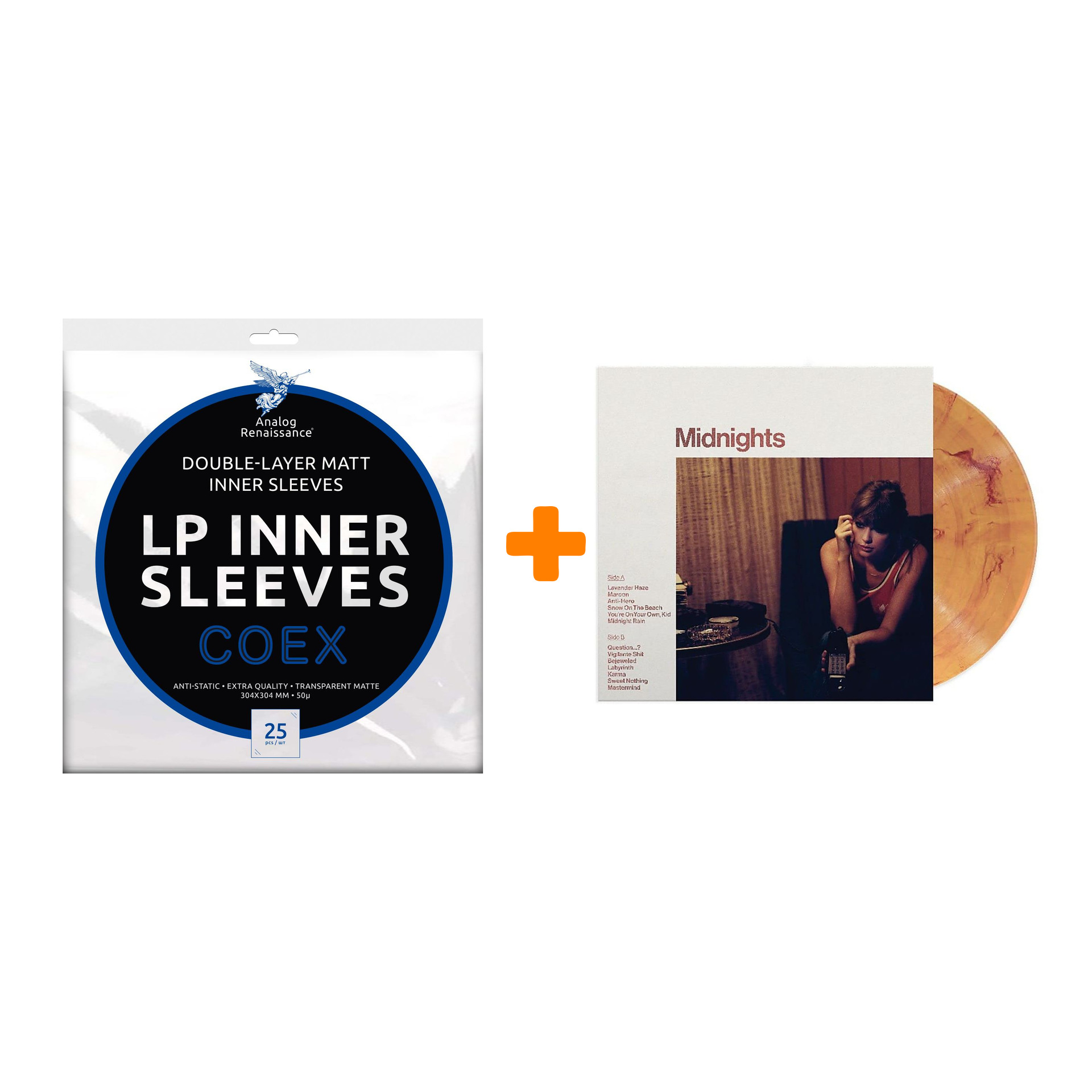 

SWIFT TAYLOR Midnights Blood Moon Marbled Vinyl LP + Конверты внутренние COEX для грампластинок 12" 25шт Набор